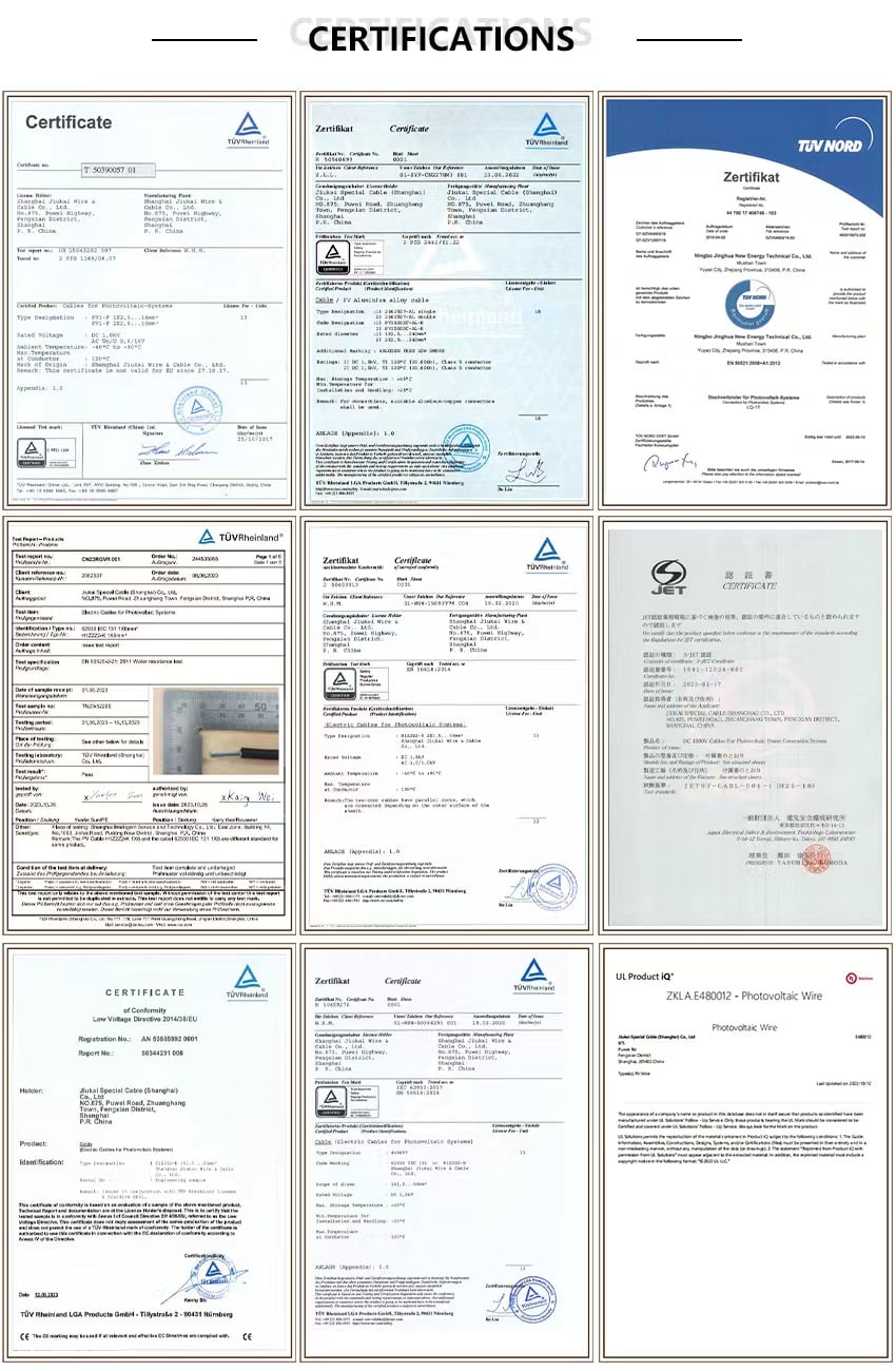 Manufacturer-published JOCA certificate collection, including TÜV and UL documents