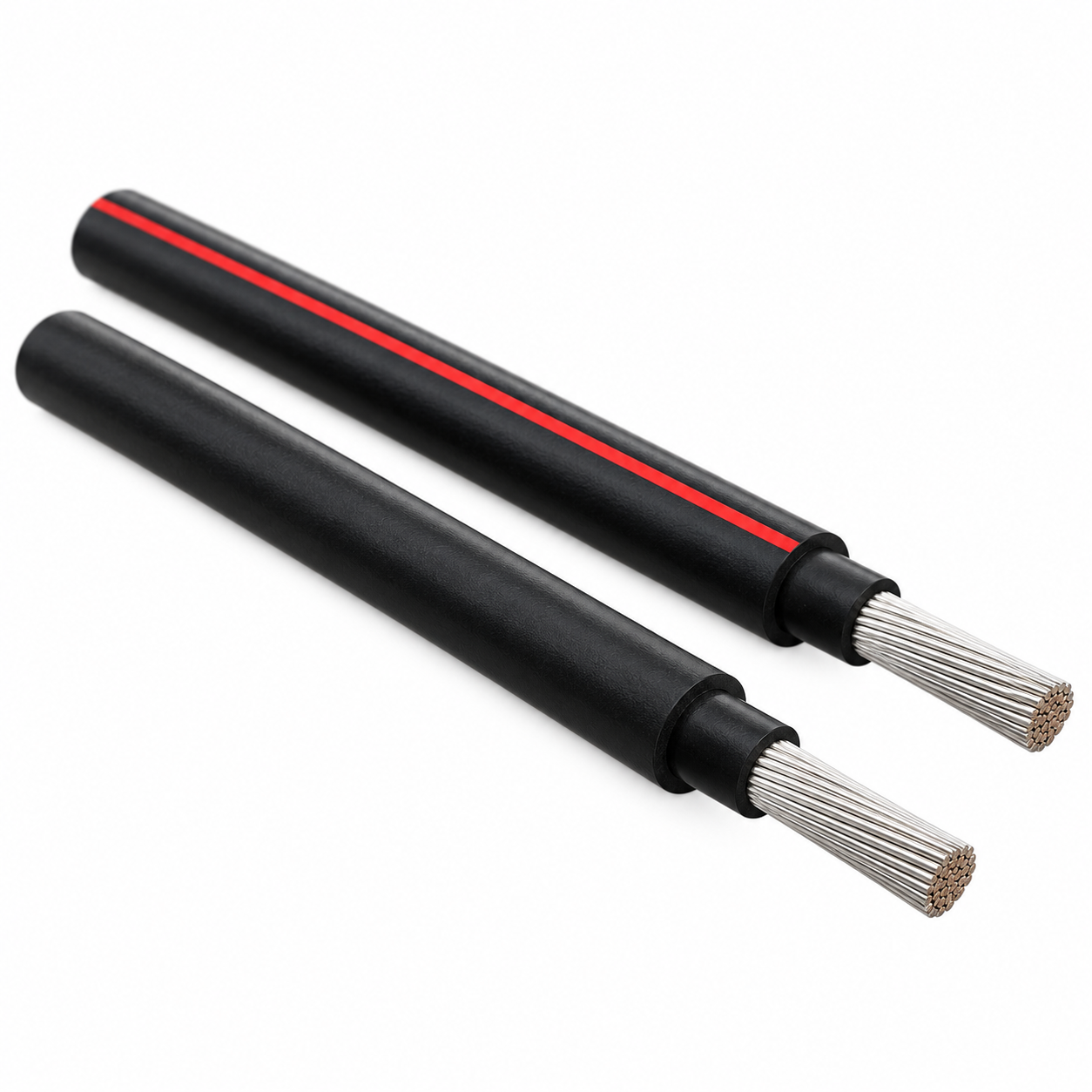 Single core solar cable — black with red stripe and plain black